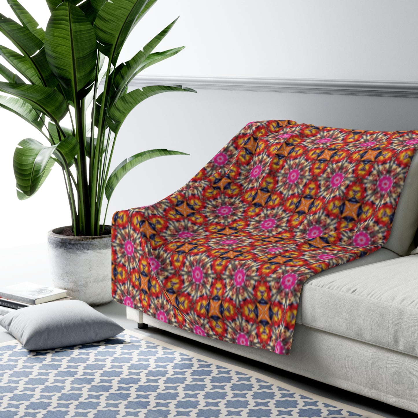 Mandala Inspired Kaleidoscope Sherpa Blanket – Plush Fleece  with Vibrant Geometric Floral Pattern