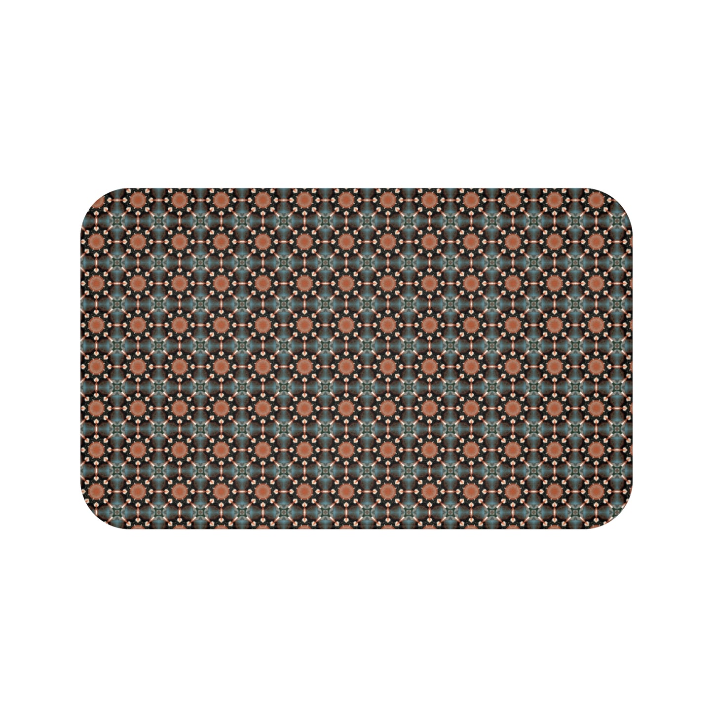 Geometric Boho Bath Mat — Teal & Terracotta Mosaic Pattern