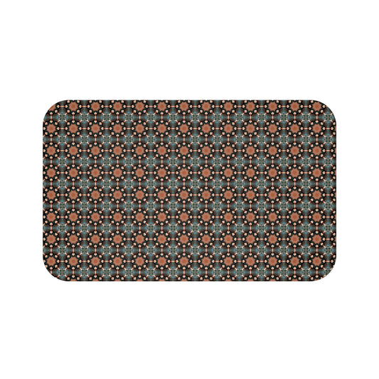 Geometric Boho Bath Mat — Teal & Terracotta Mosaic Pattern
