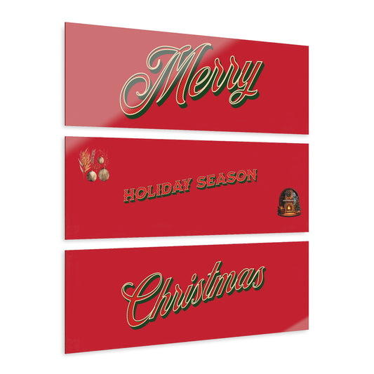 Merry Christmas Acrylic Triptych Prints, Holiday Decor, Seasonal Wall Art, Christmas Gift, Festive Home Decor, Red and Gold Design