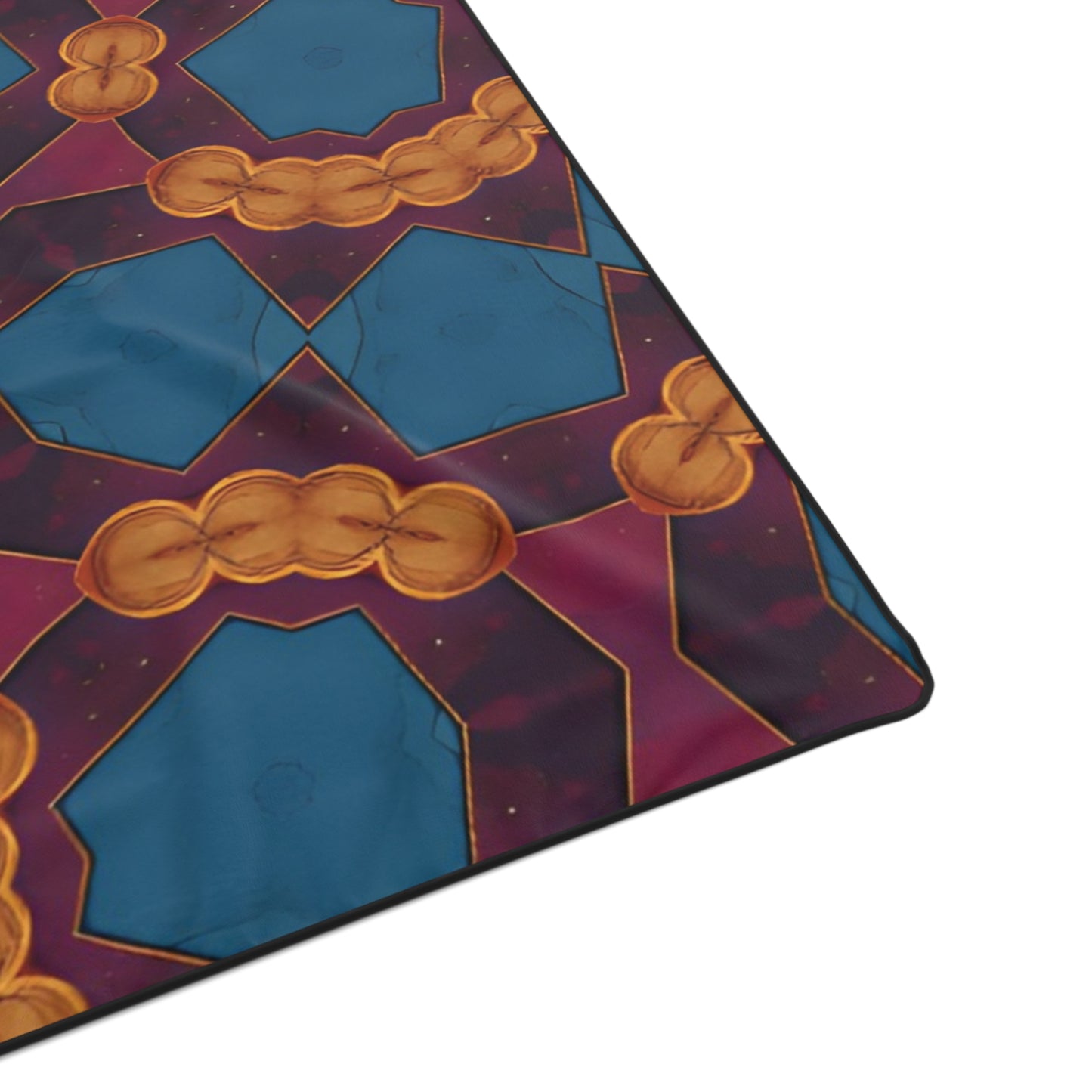 Geometric Kaleidoscope Polyester Blanket — Bold Blue & Gold Pattern Throw