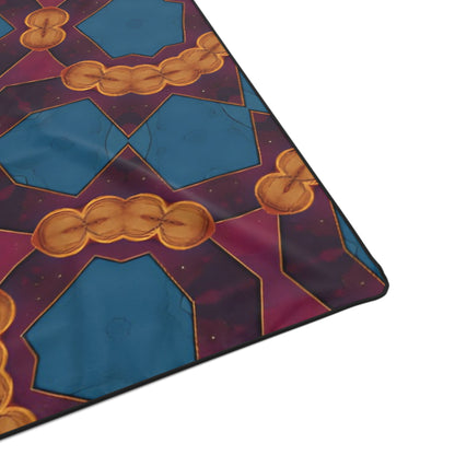 Geometric Kaleidoscope Polyester Blanket — Bold Blue & Gold Pattern Throw