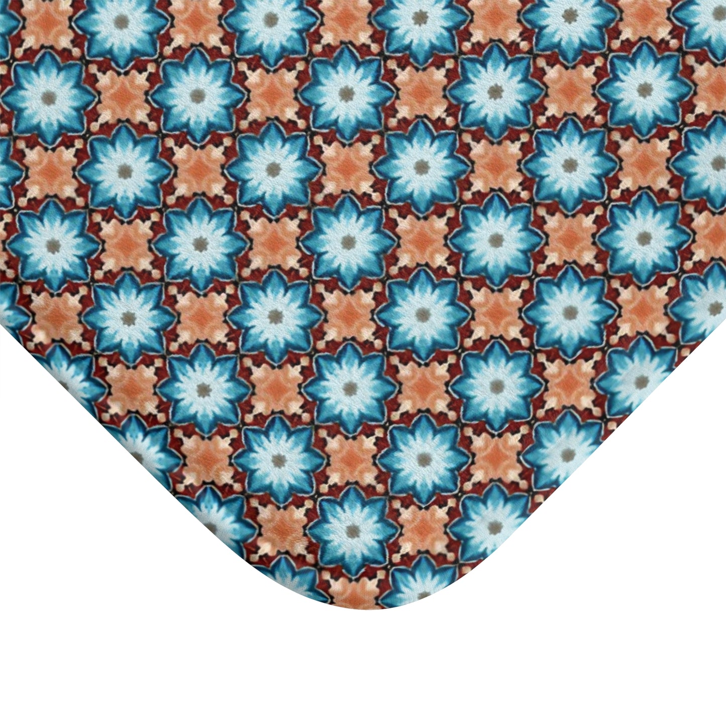 Retro Blue Tile Bath Mat — Geometric Moroccan Pattern