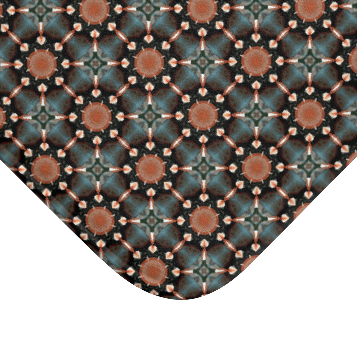 Geometric Boho Bath Mat — Teal & Terracotta Mosaic Pattern