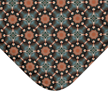 Geometric Boho Bath Mat — Teal & Terracotta Mosaic Pattern