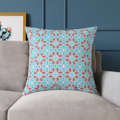 Aqua & Coral Patterned Square Cushion