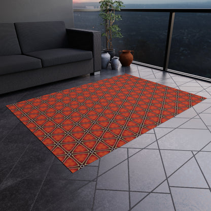 Outdoor Rug - Geometric Red Tile Pattern & Solid Gray Reversible Patio Rug
