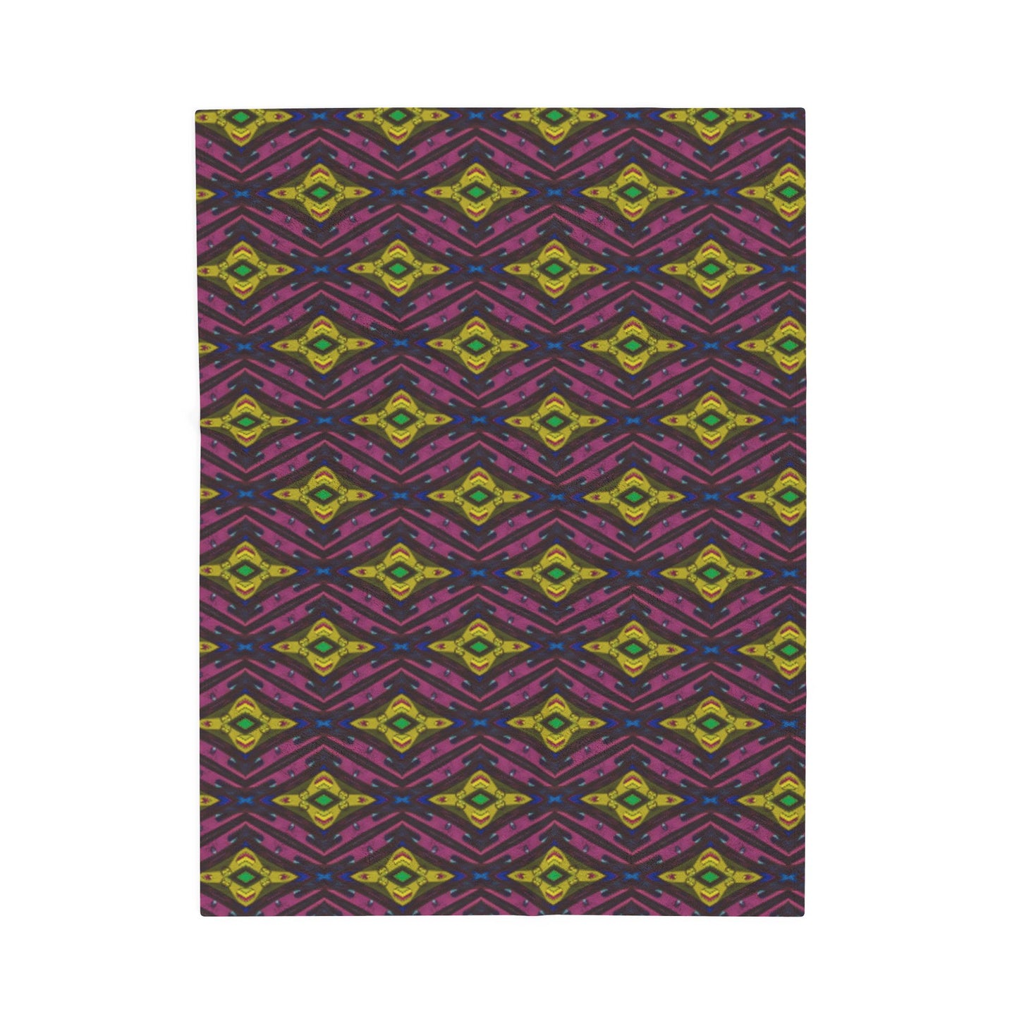 Velveteen Plush Blanket - Colourful Geometric Ikat Pattern Cosy Throw
