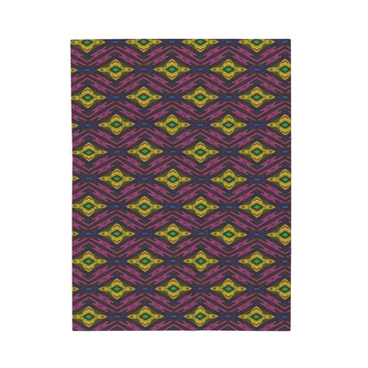 Velveteen Plush Blanket - Colourful Geometric Ikat Pattern Cosy Throw