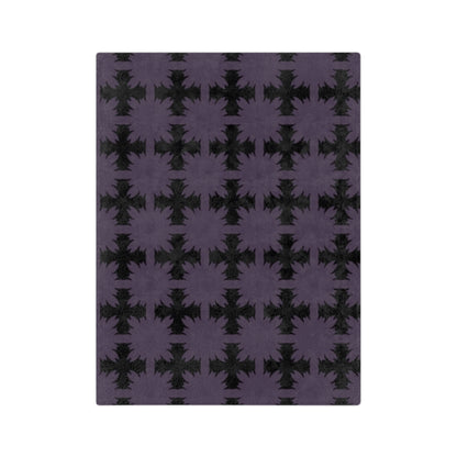 Velveteen Microfiber Blanket — Black & Purple Geometric Star Plaid Throw