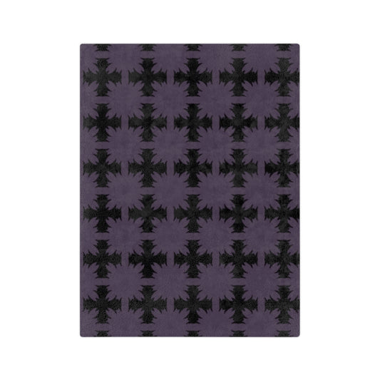 Velveteen Microfiber Blanket — Black & Purple Geometric Star Plaid Throw