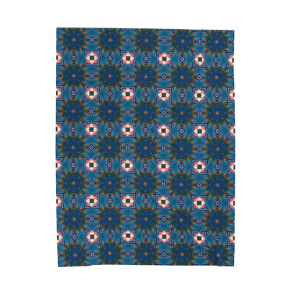 Velveteen Plush Blanket — Blue Kaleidoscope Pattern Cosy Throw