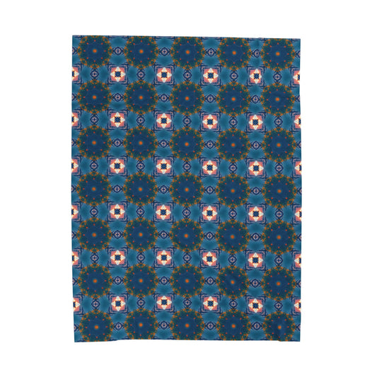 Velveteen Plush Blanket — Blue Kaleidoscope Pattern Cosy Throw