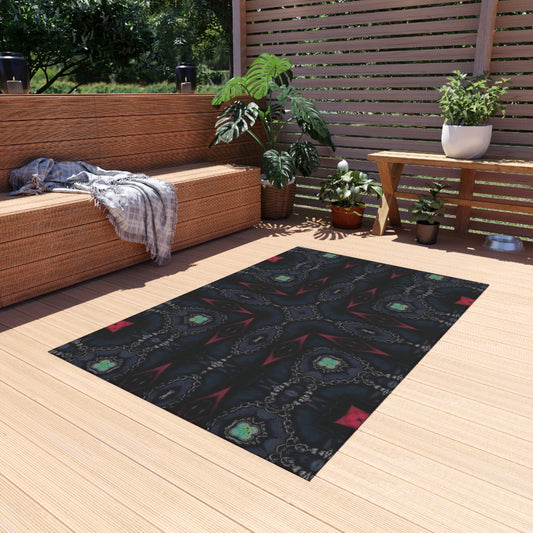 Gothic Inspired Kaleidoscope Outdoor Rug — Dark Geometric Patio Mat