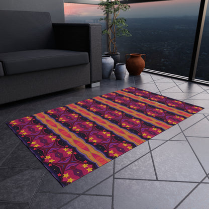 Boho Sunset Stripe Outdoor Rug — Vibrant Purple & Orange Patio Mat