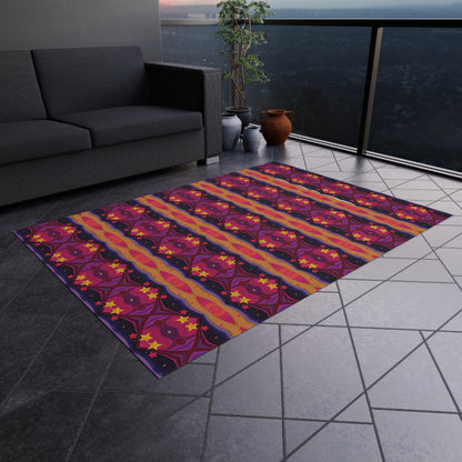 Boho Sunset Stripe Outdoor Rug — Vibrant Purple & Orange Patio Mat