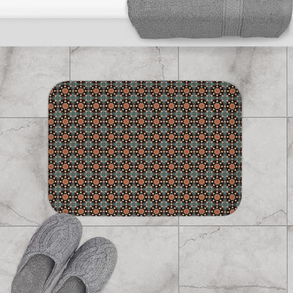 Geometric Boho Bath Mat — Teal & Terracotta Mosaic Pattern