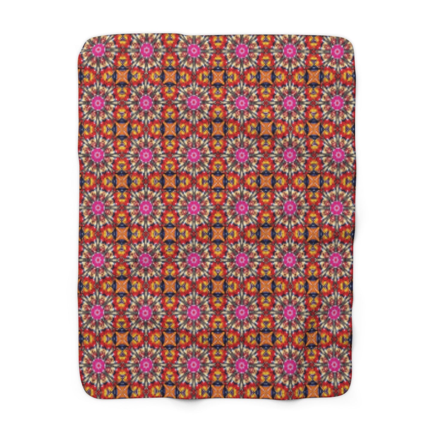 Mandala Inspired Kaleidoscope Sherpa Blanket – Plush Fleece  with Vibrant Geometric Floral Pattern