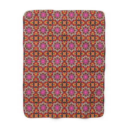 Mandala Inspired Kaleidoscope Sherpa Blanket – Plush Fleece  with Vibrant Geometric Floral Pattern