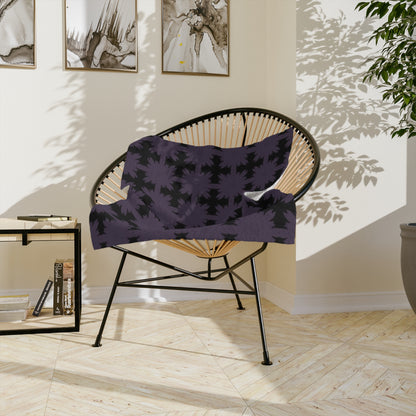 Velveteen Microfiber Blanket — Black & Purple Geometric Star Plaid Throw