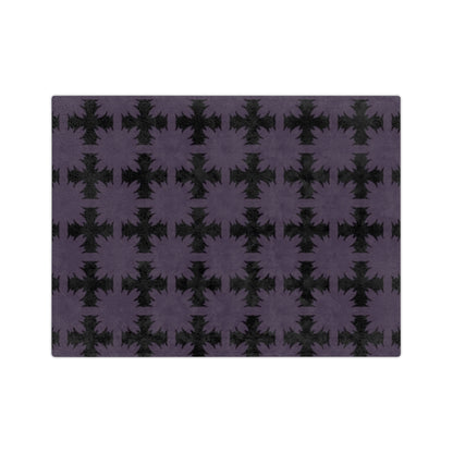 Velveteen Microfiber Blanket — Black & Purple Geometric Star Plaid Throw