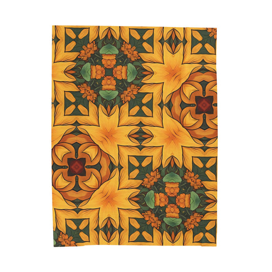 Autumn Kaleidoscope Velveteen Plush Blanket — Cosy Fall Floral Throw C1