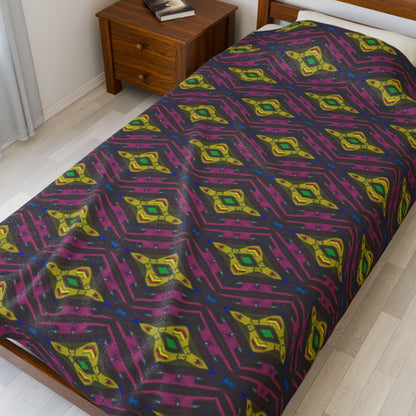 Velveteen Plush Blanket - Colourful Geometric Ikat Pattern Cosy Throw