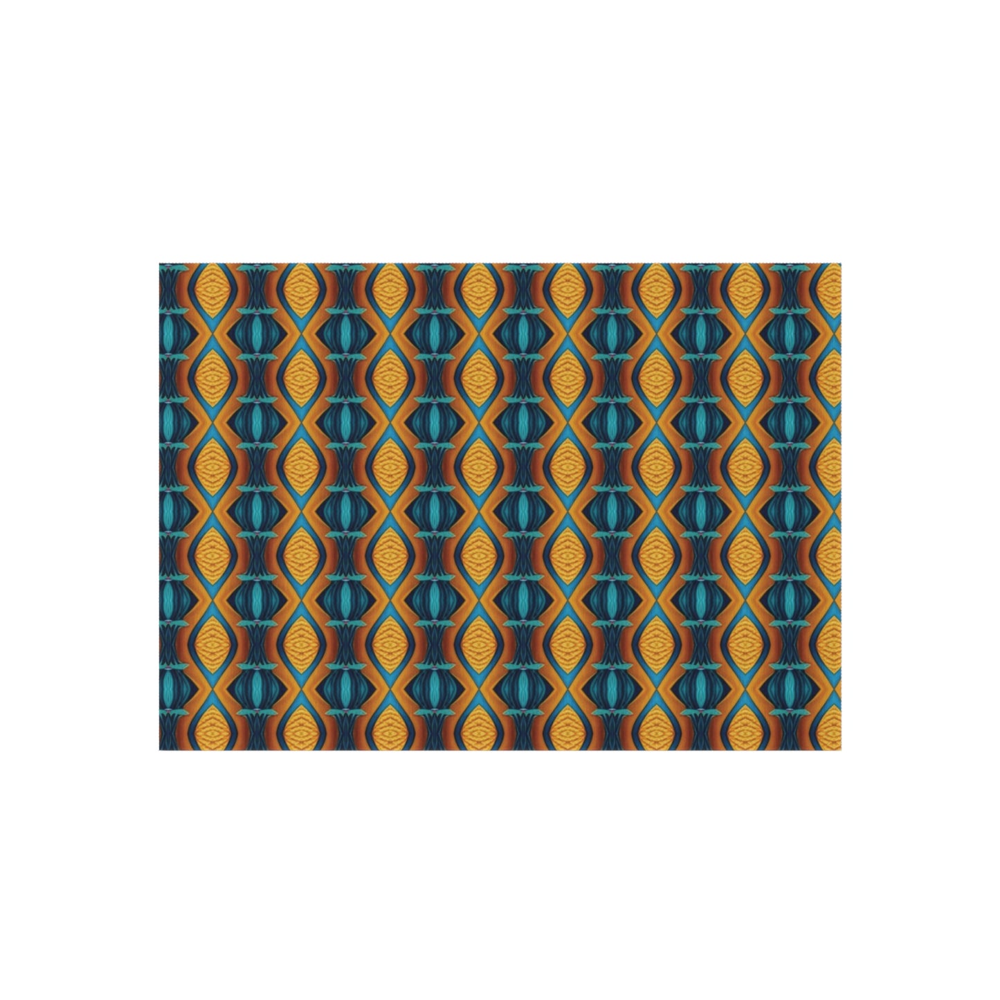 Geometric Teal & Amber Outdoor Rug — Retro Moroccan Pattern Patio Mat