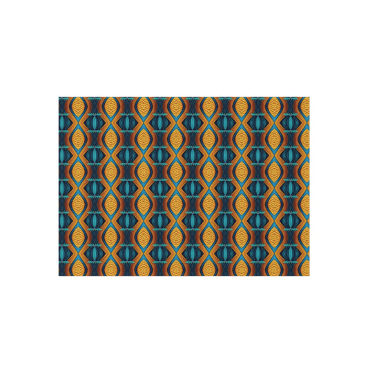 Geometric Teal & Amber Outdoor Rug — Retro Moroccan Pattern Patio Mat