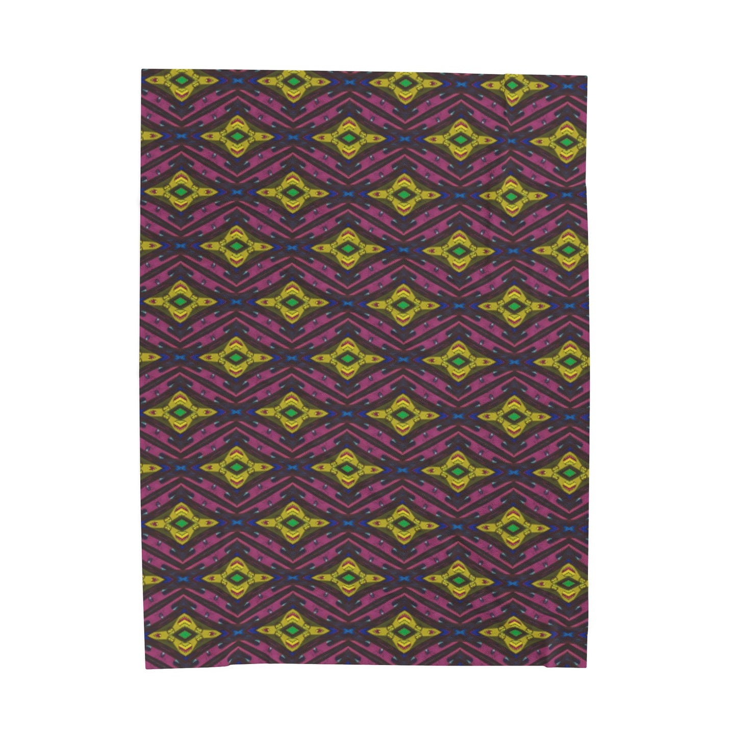 Velveteen Plush Blanket - Colourful Geometric Ikat Pattern Cosy Throw