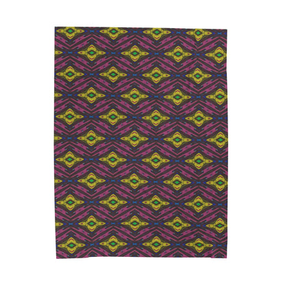 Velveteen Plush Blanket - Colourful Geometric Ikat Pattern Cosy Throw