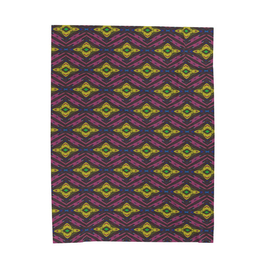 Velveteen Plush Blanket - Colourful Geometric Ikat Pattern Cosy Throw
