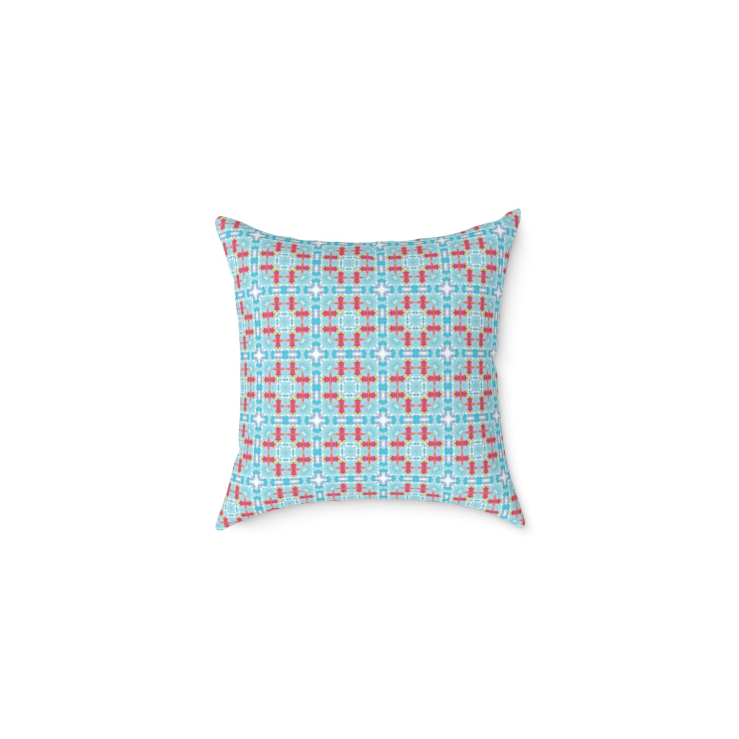 Aqua & Coral Patterned Square Cushion