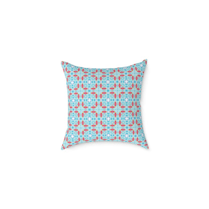 Aqua & Coral Patterned Square Cushion