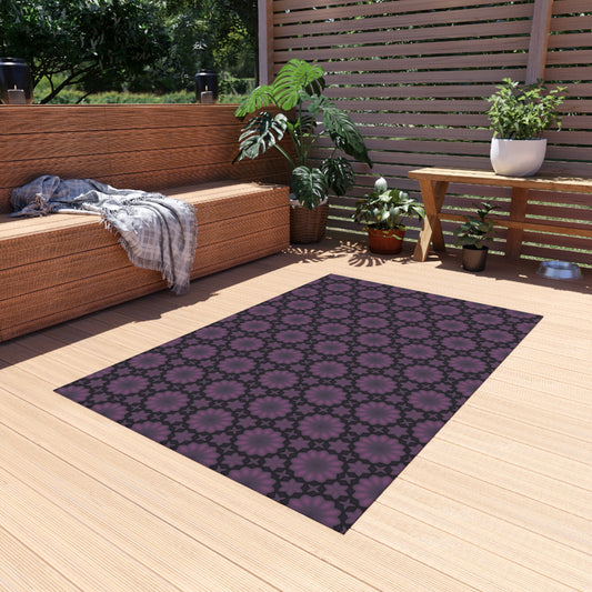 Purple Floral Geometric Outdoor Rug — Weatherproof Patio Mat